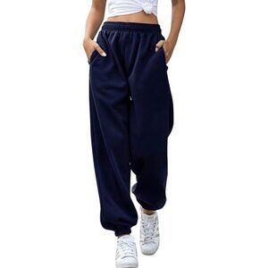 NWT HeSaYep Women's High Waisted Sweatpants Blue Size M